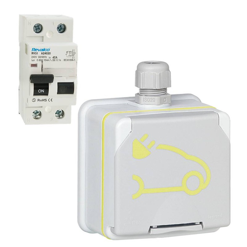 Green'up Access 2P+E surface socket kit + RV31-E 2P 40A differential switch  — Rehabilitaweb