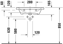 Lavabo mueble 650mm D-Neo blanco con rebosadero y bancada