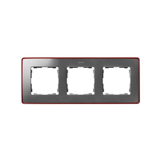 Rahmen für 3 Elemente kalte Aluminium rote Basis Simon 82 Detail Select