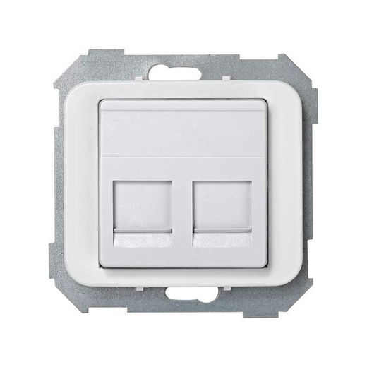 Placa de voz y datos plana con guardapolvo para 2 conectores blanco Simon 75