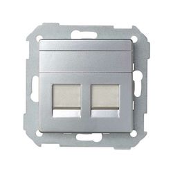 Placa de voz y datos plana con guardapolvo para 2 conectores informático aluminio Simon 82