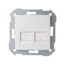 Placa de voz y datos plana con guardapolvo para 2 conectores informático blanco Simon 82