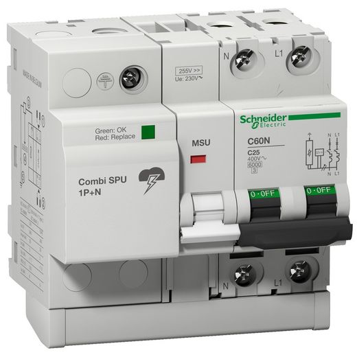 Protector de sobretensión Combi SPU 1 polo +N 25A Schneider electric