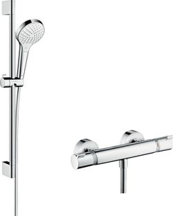 Set de ducha visto con termostato Ecostat y barra de ducha Hansgrohe