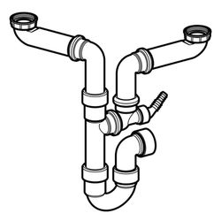 Sifón curvo Geberit para dos fregaderos salida horizontal diámetro 40mm blanco