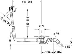 Vaciador automático y rebosadero para bañera Quadroval cable 700mm
