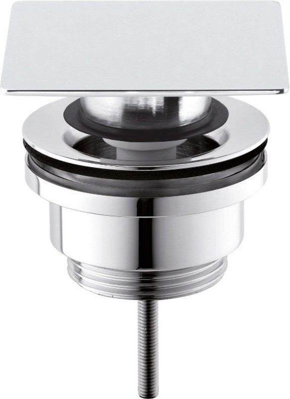Válvula de desagüe para lavabo con sistema click clack con tapón superior  cuadrado con acabado croamdo TRES