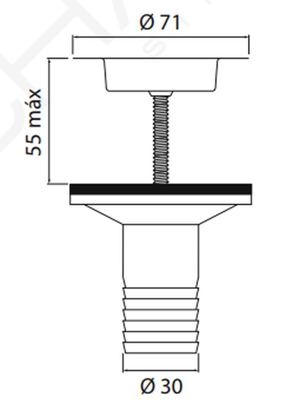 Válvula de fregadero sin rebosadero de plástico de 11/2 Duchaflex